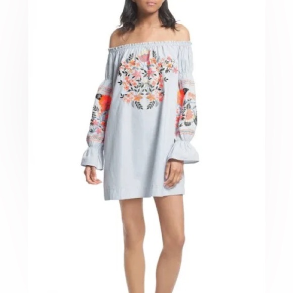 Free People Fleur De Jour Mini Shift Boho Dress Floral Embroidered sundress - Picture 7 of 8